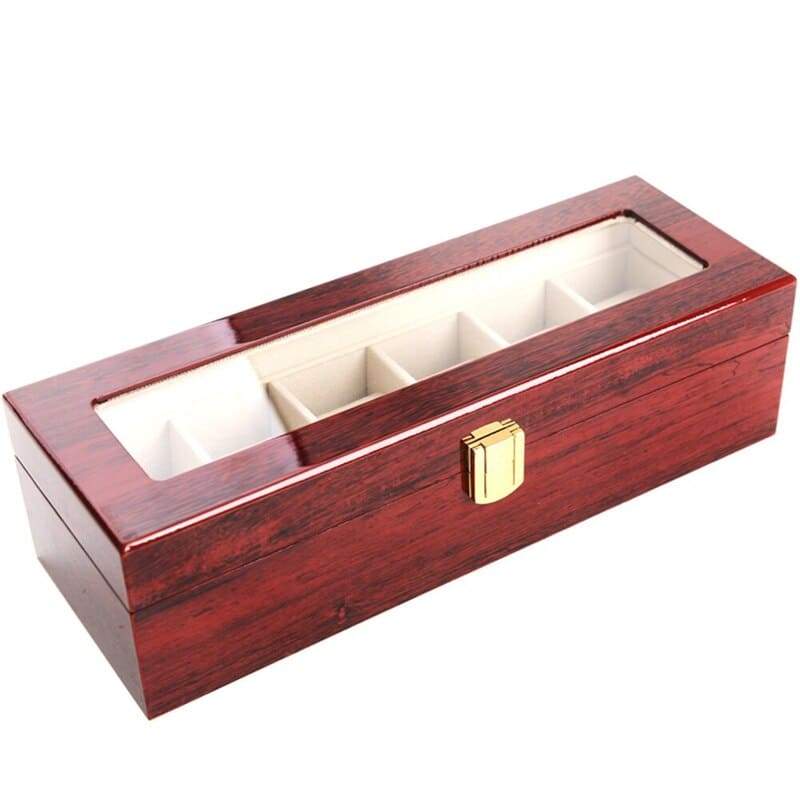 RED WOOD WATCH BOX <br/> 6 SLOTS