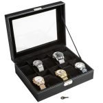 BLACK LEATHER WATCH BOX  10 SLOTS