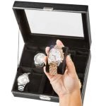 BLACK LEATHER WATCH BOX  10 SLOTS