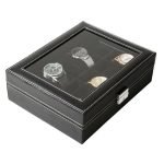 BLACK LEATHER WATCH BOX  10 SLOTS