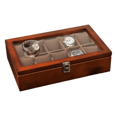 BROWN WOOD WATCH BOX  10 SLOTS