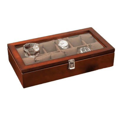 BROWN WOOD WATCH BOX 12 SLOTS