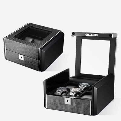 CARBON WATCH BOX WITH LOCK 6 SLOTS