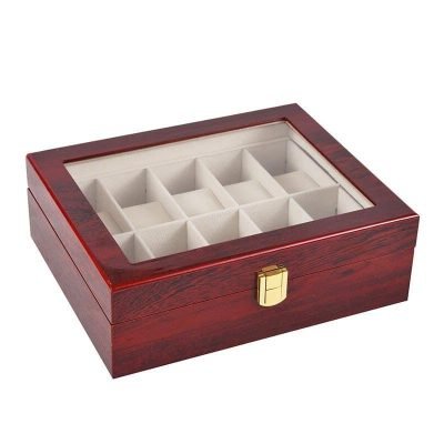 RED WOOD WATCH BOX  10 SLOTS