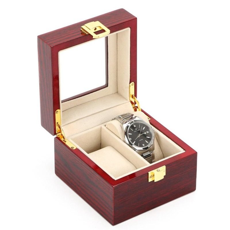 RED WOOD WATCH BOX  2 SLOTS