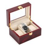 RED WOOD WATCH BOX  3 SLOTS