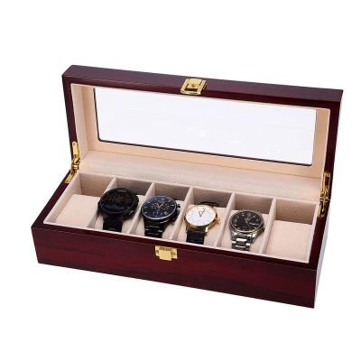 RED WOOD WATCH BOX  6 SLOTS