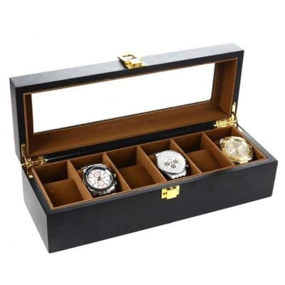 WOODEN WATCH BOX WITH SUEDE INTERIOR 6 SLOTS