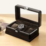 VINTAGE WATCH BOX IN DARK WOOD  3 SLOTS