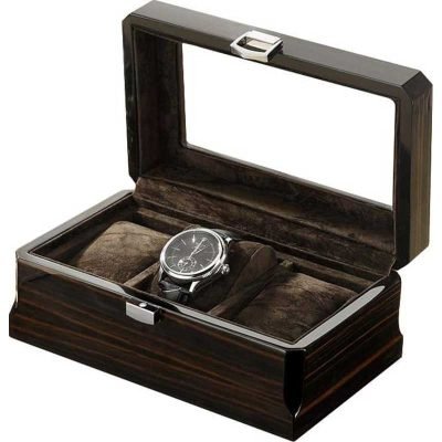 VINTAGE WATCH BOX IN DARK WOOD  3 SLOTS